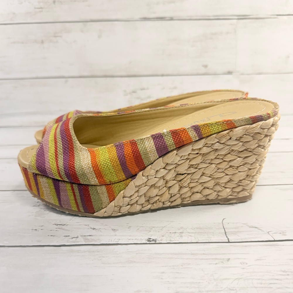 CL by Laundry Multicolor Striped Espadrille Wedge (Yellow, Orange, Pink, Purple)
